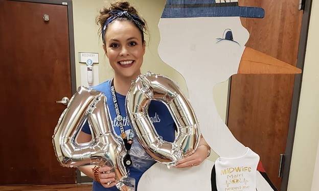 Mairi recently caught her 40th baby as a birth center nurse